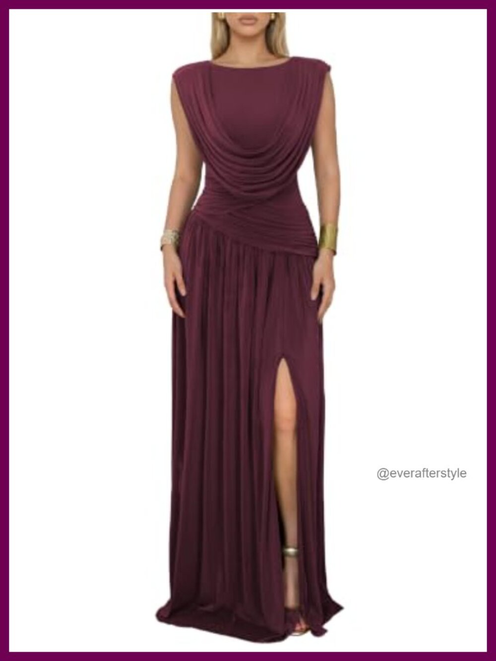Women's Convertible Cowl Neck Sleeveless Slit Maxi Dress